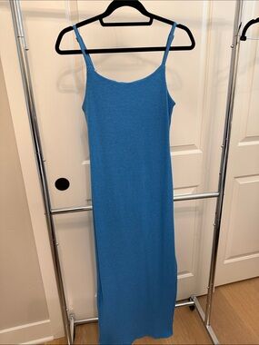 Vici Blue Ribbed Knit Maxi Dress with Spaghetti Straps